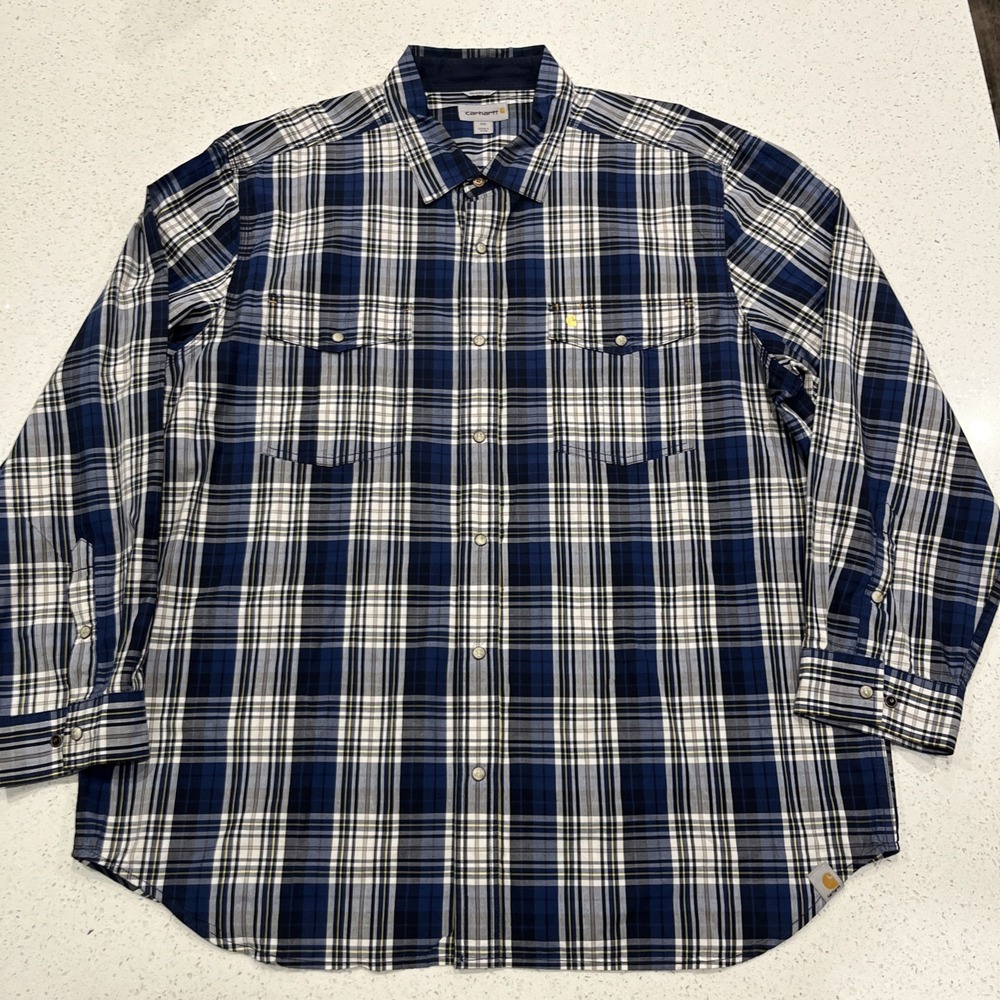 Carhartt Pearl Snap Plaid Shirt Men's Relaxed Fit Long Sleeve Western XXL